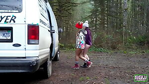 Two girls fuck each other with a strap on dildo